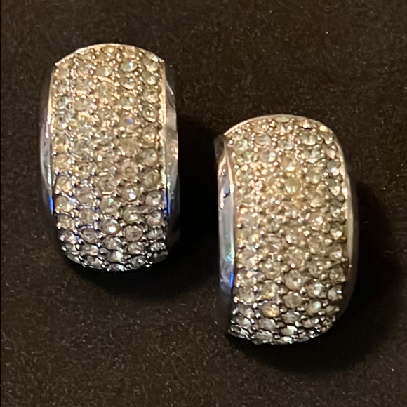 DIOR Silver Plated Swarovski Crystal Demi Half Hoop Runway Earrings - Picture 4 of 10